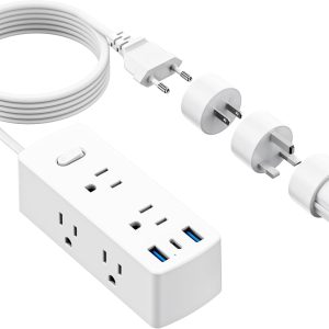 European Travel Plug Adapter, Olcorife Universal Travel Adapter for EU UK US AUS, 6 Outlets 3 USB Ports with 5ft Extension Cord, International Power Adapter for US to Europe UK AUS