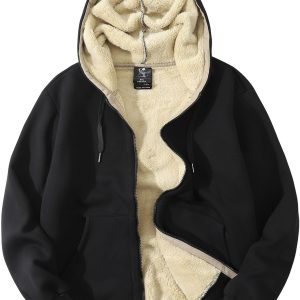 Men's Sherpa Hoodie Jacket Fleece Lined Zip Up Warm Hoodies Sweatshirt Winter Zipper Sweater Hooded Coat