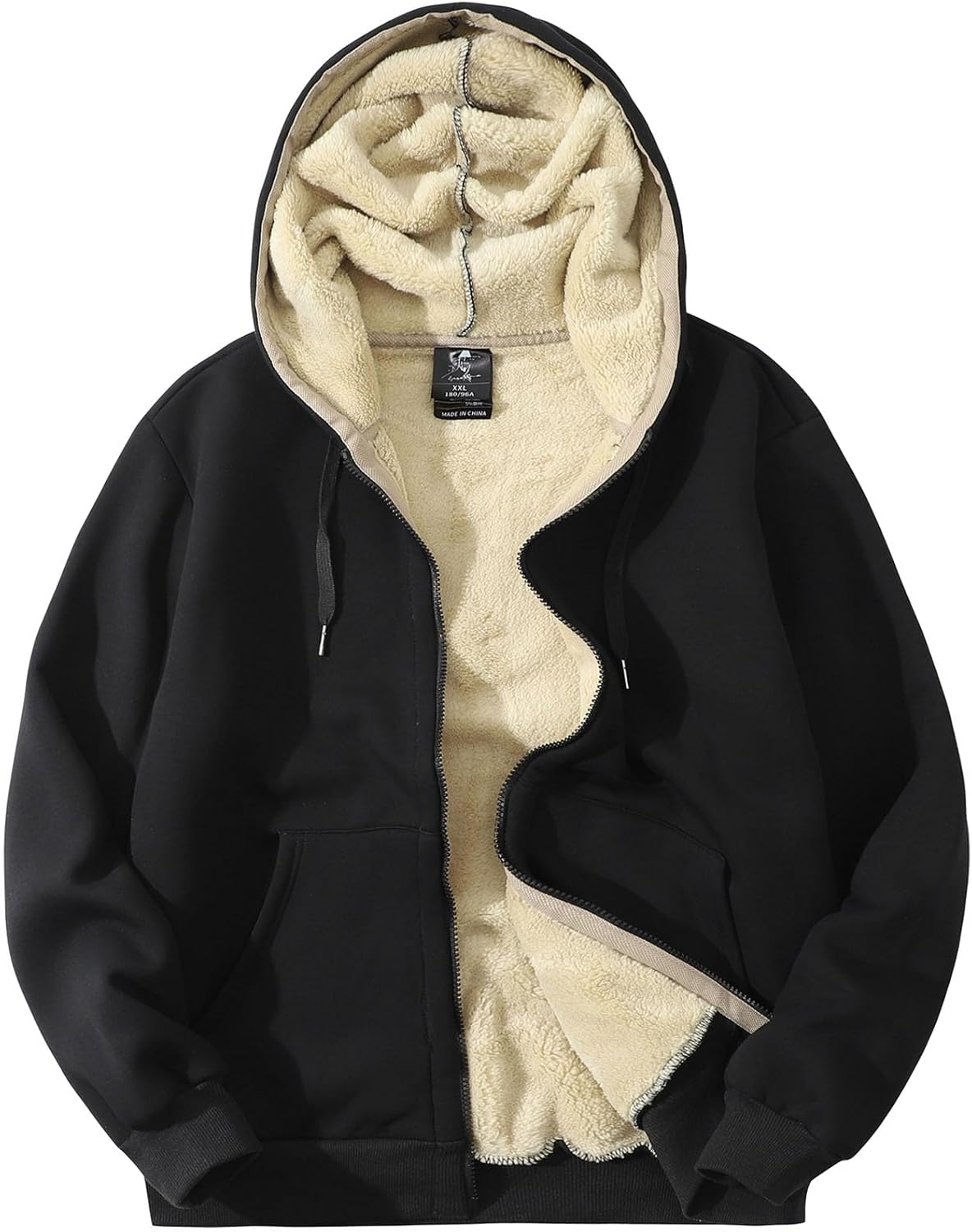 Men's Sherpa Hoodie Jacket Fleece Lined Zip Up Warm Hoodies Sweatshirt Winter Zipper Sweater Hooded Coat