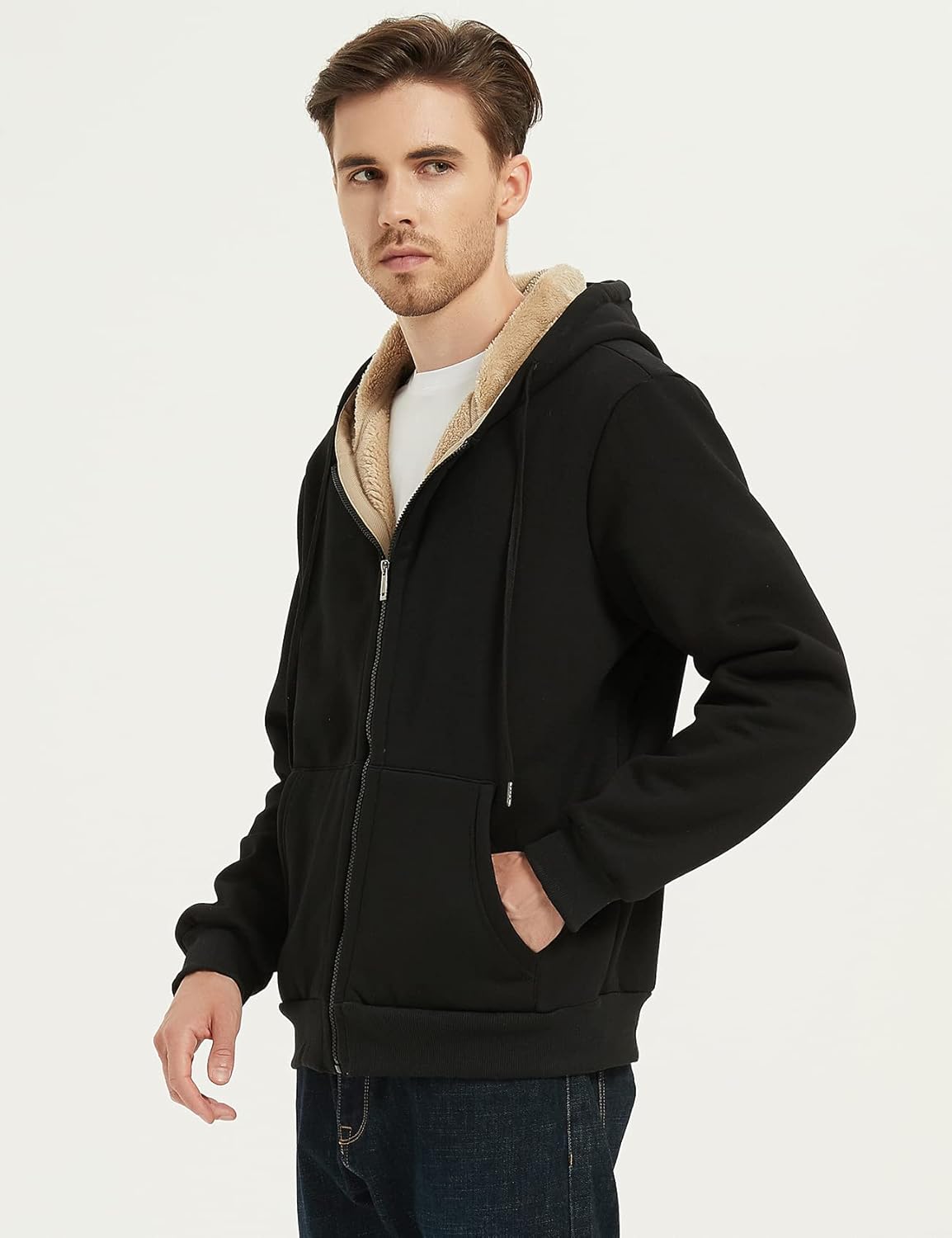 Men's Sherpa Hoodie Jacket Fleece Lined Zip Up Warm Hoodies Sweatshirt Winter Zipper Sweater Hooded Coat - Image 3