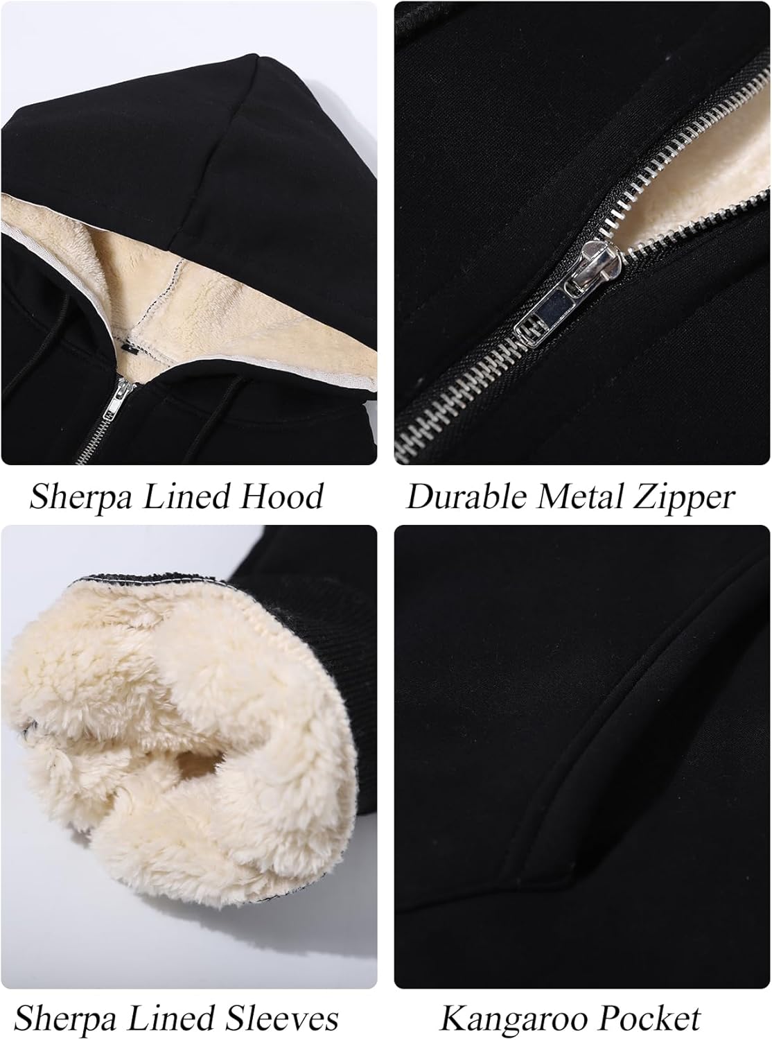 Men's Sherpa Hoodie Jacket Fleece Lined Zip Up Warm Hoodies Sweatshirt Winter Zipper Sweater Hooded Coat - Image 7